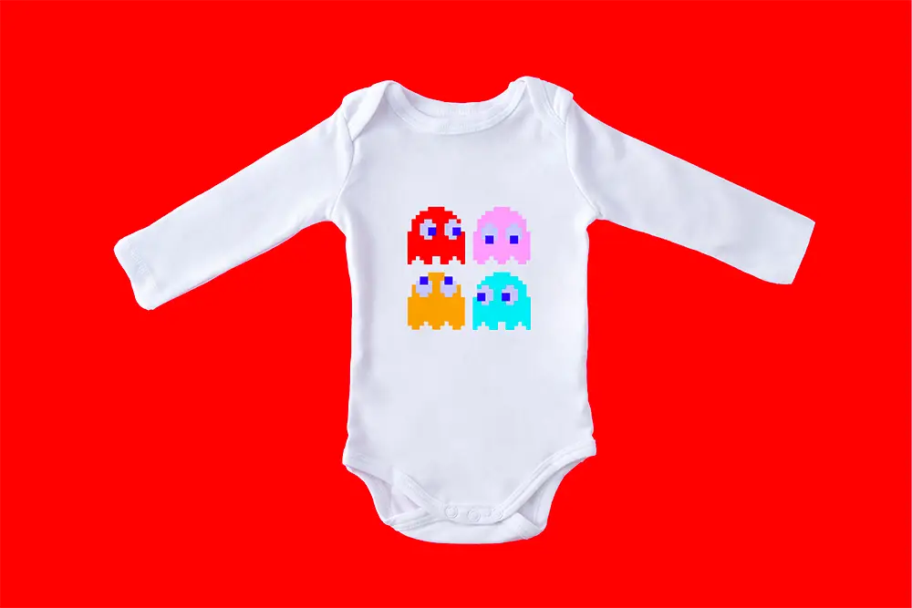 Body blanc enfant avec les 4 fantômes de Pac-Man