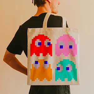 Tote bag avec les 4 fantômes de Pac-Man