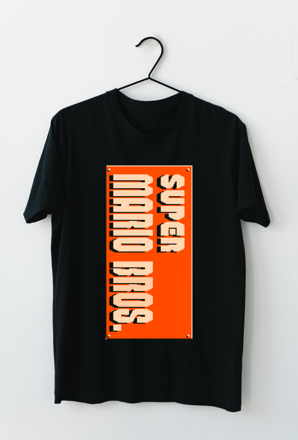 T-shirt noir avec le logo orange de Super Mario Bros